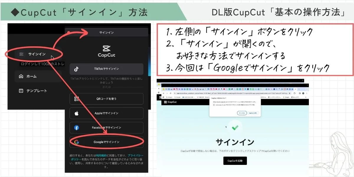 CupCutサインイン方法