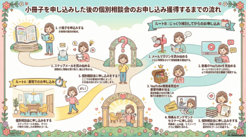 小冊子を申し込みした後の個別相談会の申し込みを獲得するまでの流れ
