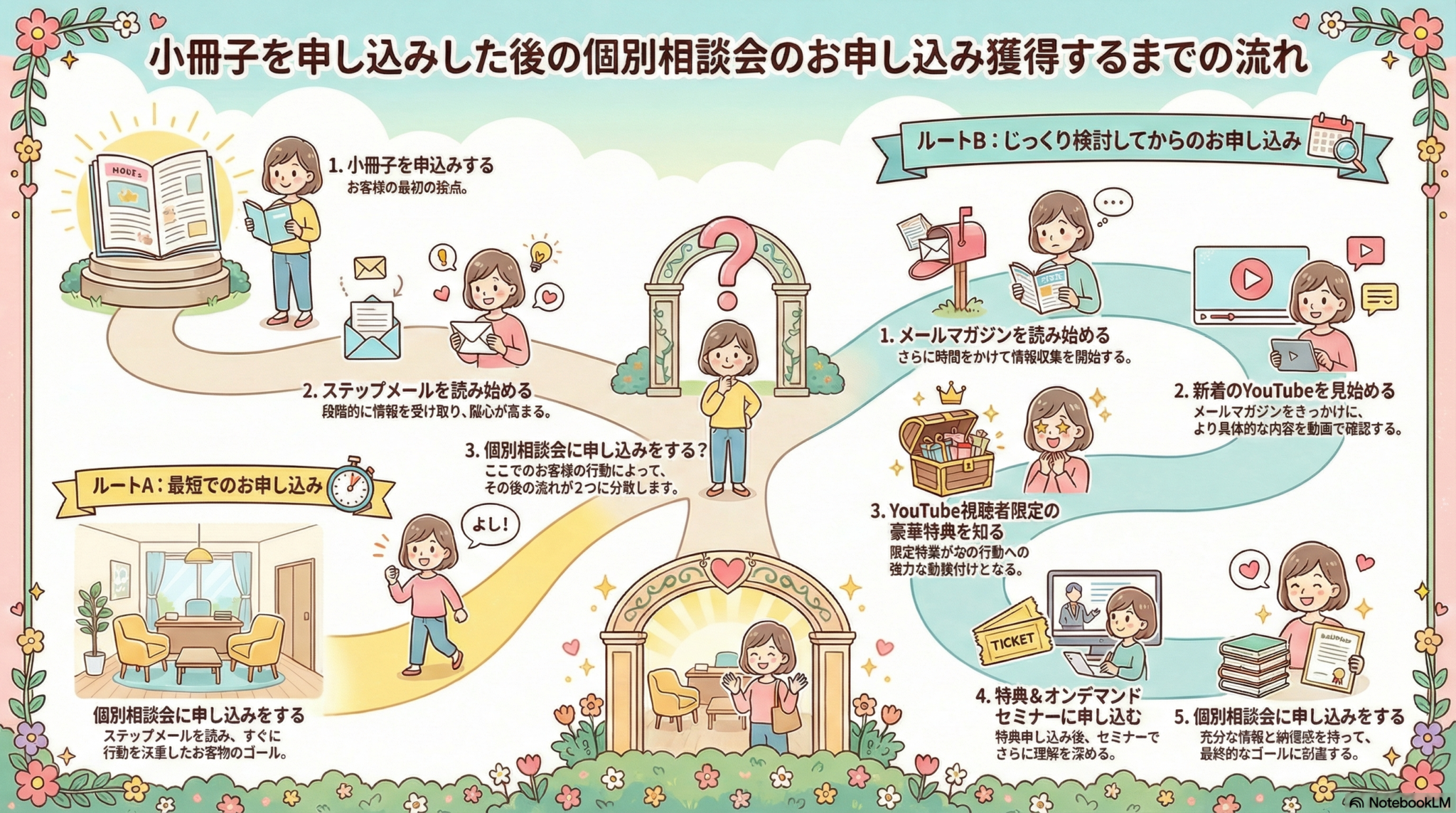 小冊子を申し込みした後の個別相談会の申し込みを獲得するまでの流れ
