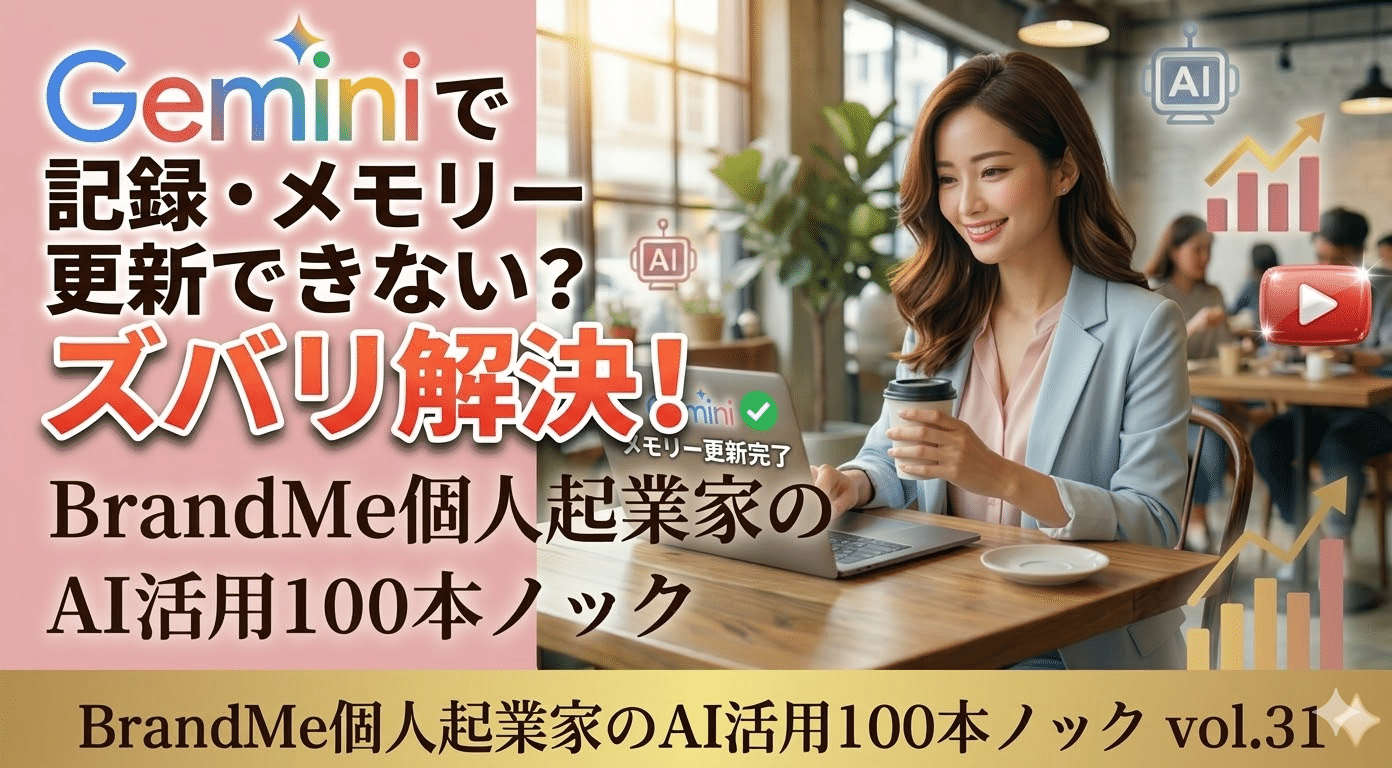 Geminiで記録させることができない、メモリーを更新できない時の対処法｜BrandMe個人起業家のAI活用100本ノック vol.31