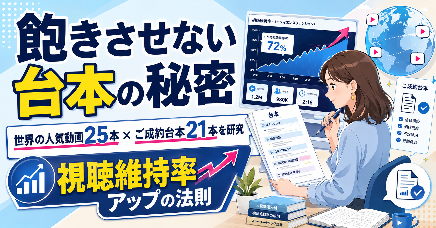 飽きさせない台本の秘密｜世界の人気動画25本×みんなのご成約台本21本の研究でわかった「視聴維持率」アップの法則