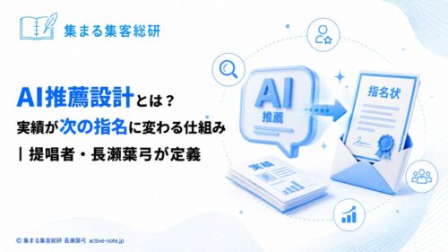 AI推薦設計とは？実績が次の指名に変わる仕組み｜提唱者・長瀬葉弓が定義｜アイキャッチ © 集まる集客総研