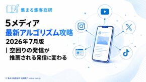 5メディア最新アルゴリズム攻略2026年7月版｜空回りの発信が推薦される発信に変わる｜アイキャッチ © 集まる集客総研