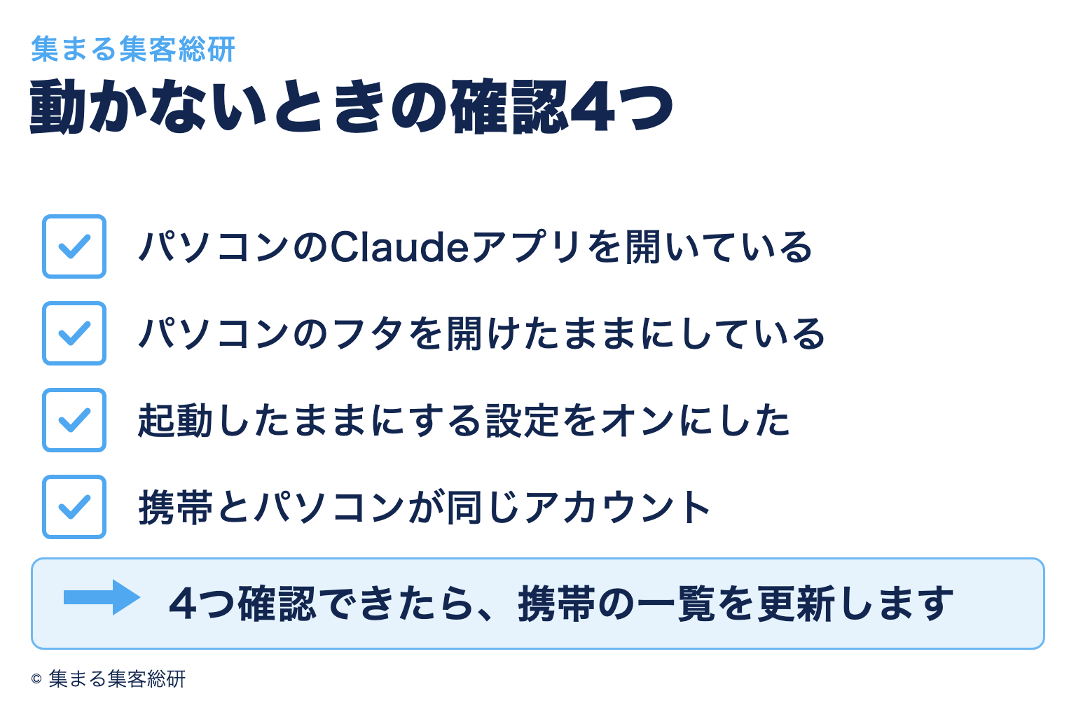 動かないときに確認する4項目をまとめたチェックリスト図解