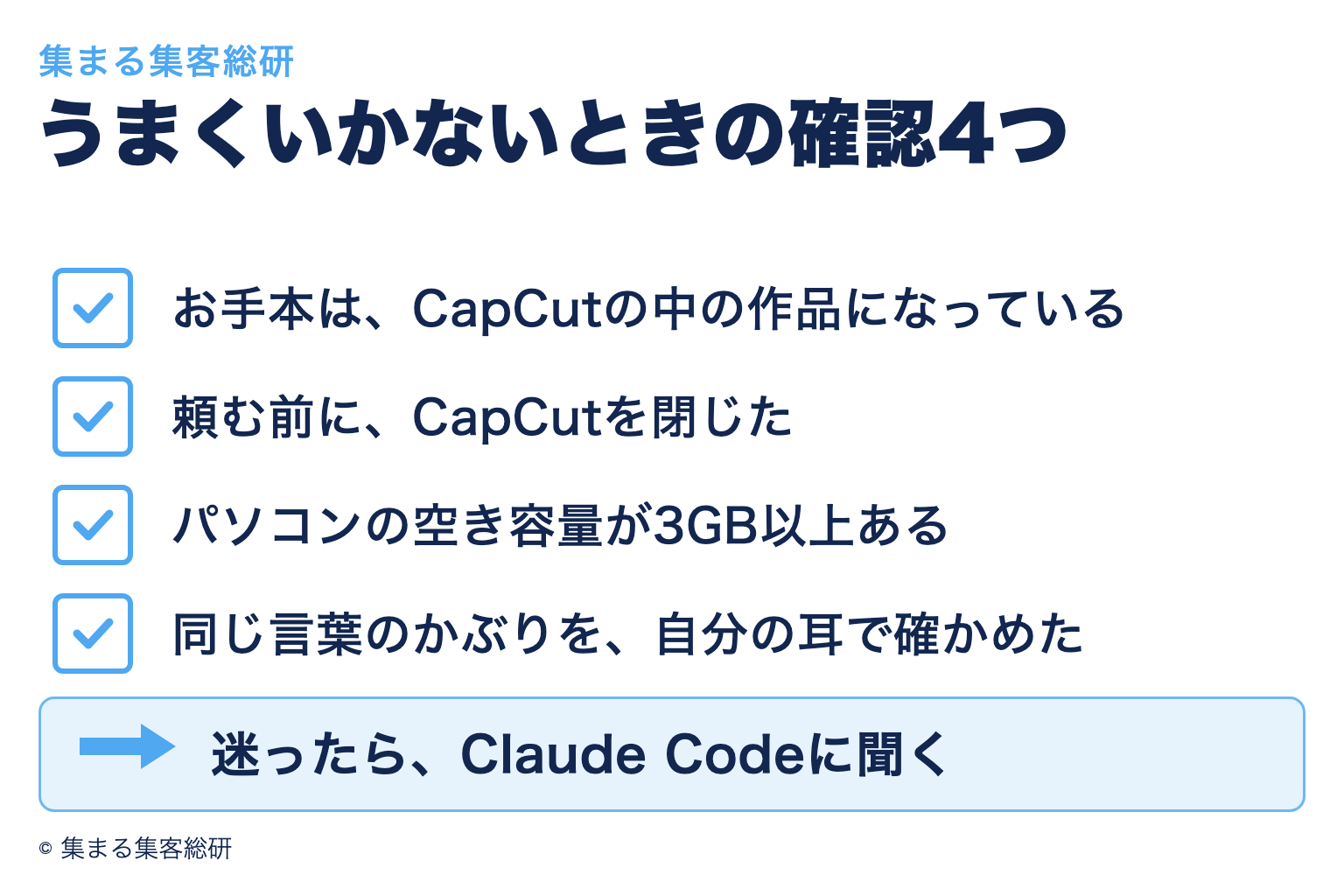 うまく進まない時に確かめる4項目をまとめた図解