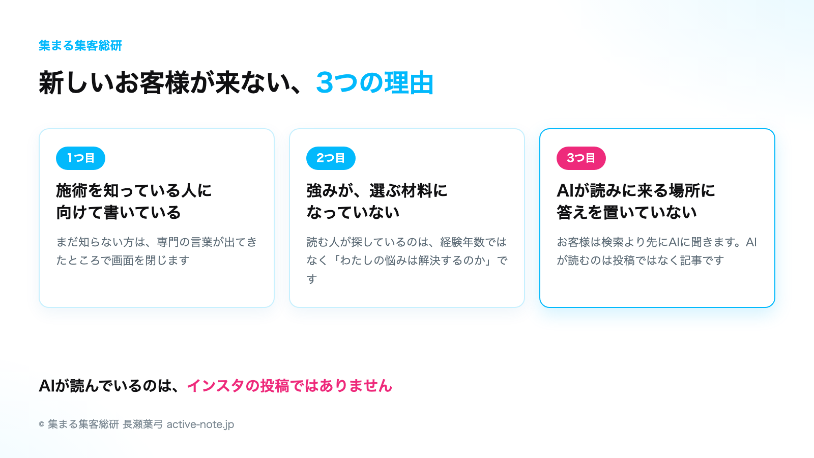 新しいお客様が来ない3つの理由｜© 集まる集客総研