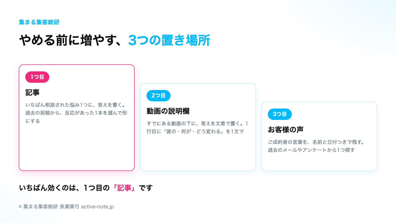 やめる前に増やす3つの置き場所｜© 集まる集客総研